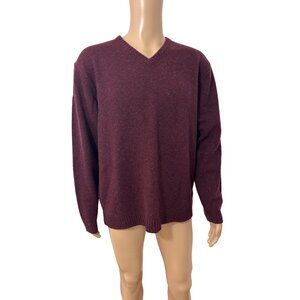 Mens Shetland Wool Sweater XL Original Weatherproof Garment Maroon V-Neck Jasper